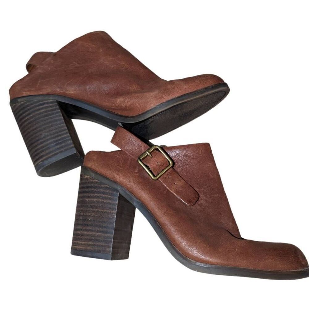 Lucky Brand Machiko Booties Womens 8.5 Brown Leather Distressed Stacked Heeled M